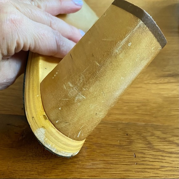 Rylee Leather Beaded Wood Heel Boho Chunky Heel Slides SZ 8.5 in Black - Picture 7 of 10